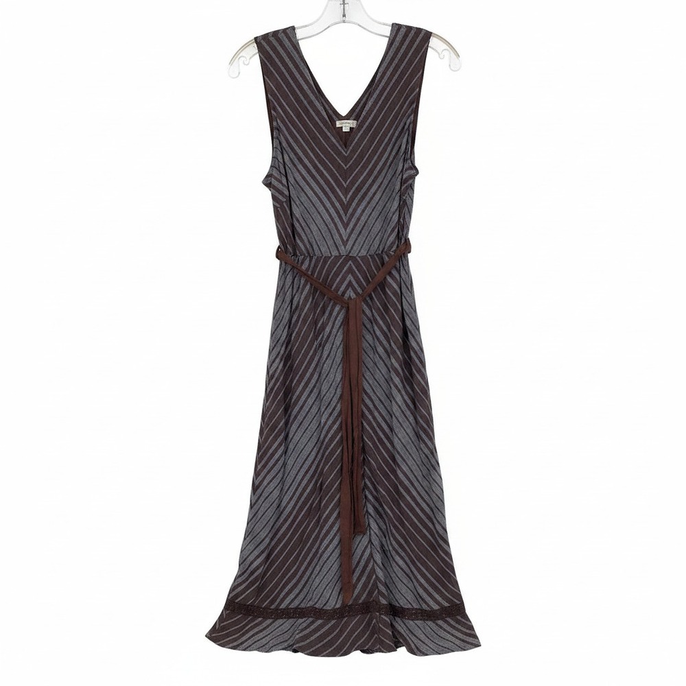 Sundance Brown Gray Striped Linen Sleeveless Midi Dress | Women’s Size 12